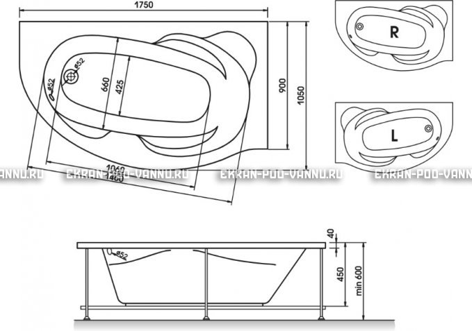 Акриловая ванна Relisan Liliya 175x90 – купить по цене 24570 руб. в интернет-магазине в городе Краснодар картинка 3