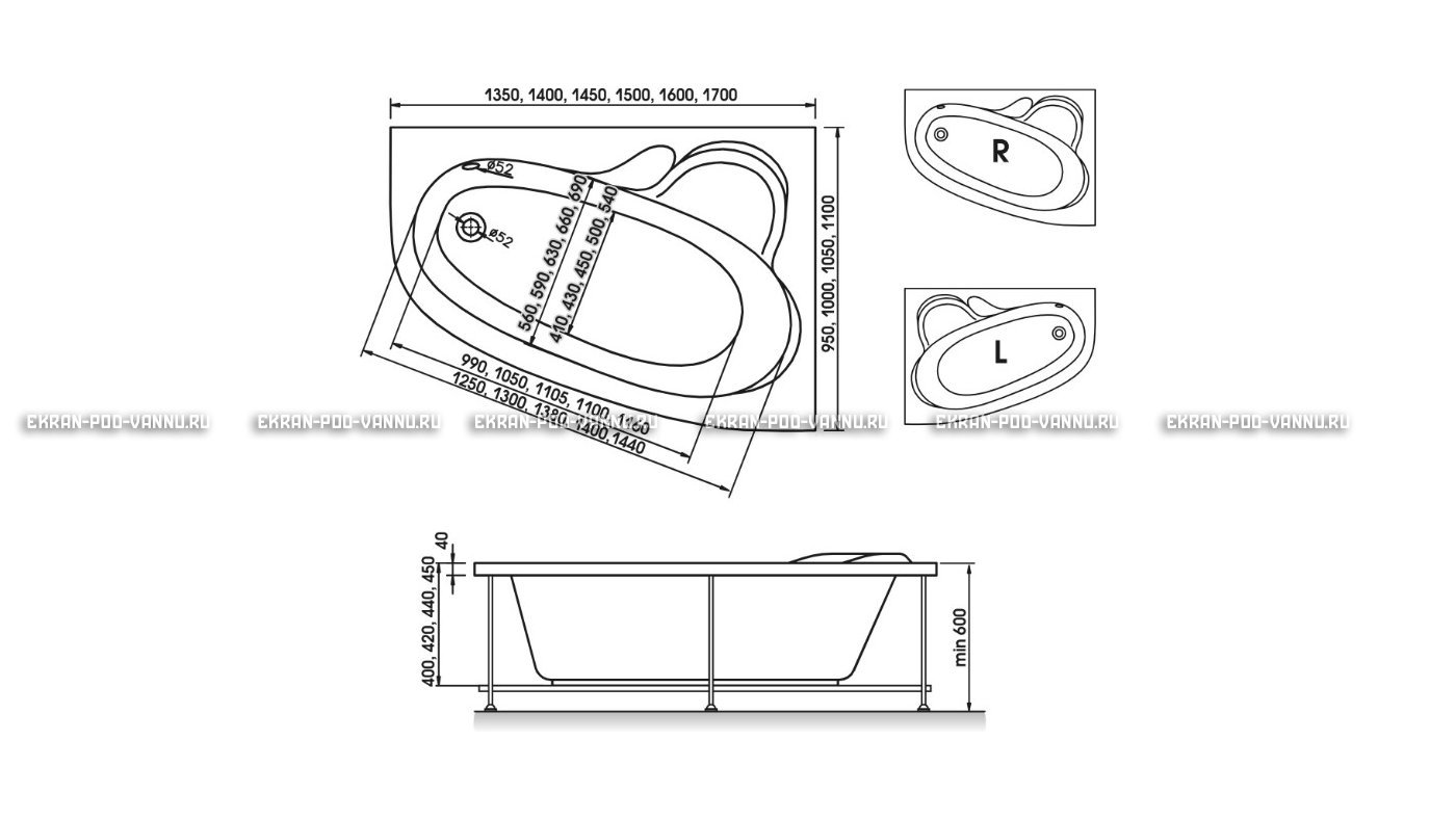 Акриловая ванна Relisan Ariadna 140x100 – купить по цене 24860 руб. в интернет-магазине в городе Краснодар картинка 10