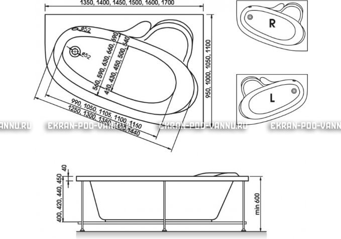 Акриловая ванна Relisan Ariadna 140x100 – купить по цене 24860 руб. в интернет-магазине в городе Краснодар картинка 3