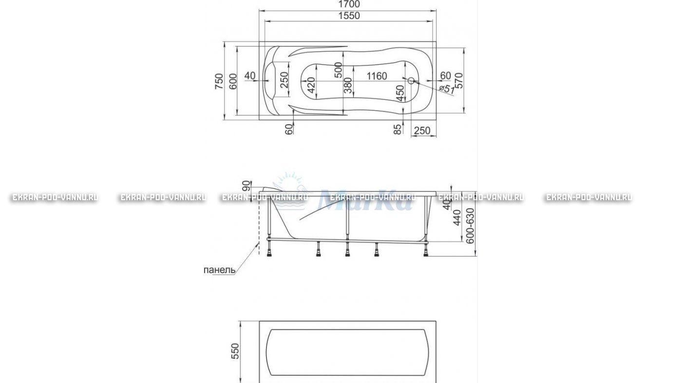 Акриловая ванна 1MarKa Calypso 170x75 – купить по цене 13950 руб. в интернет-магазине в городе Краснодар картинка 22