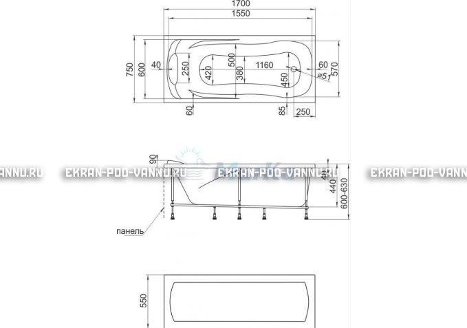 Акриловая ванна 1MarKa Calypso 170x75 – купить по цене 13950 руб. в интернет-магазине в городе Краснодар картинка 7