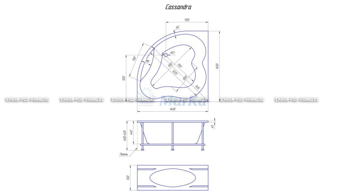 Акриловая ванна 1MarKa Cassandra 140x140 – купить по цене 18620 руб. в интернет-магазине в городе Краснодар картинка 19