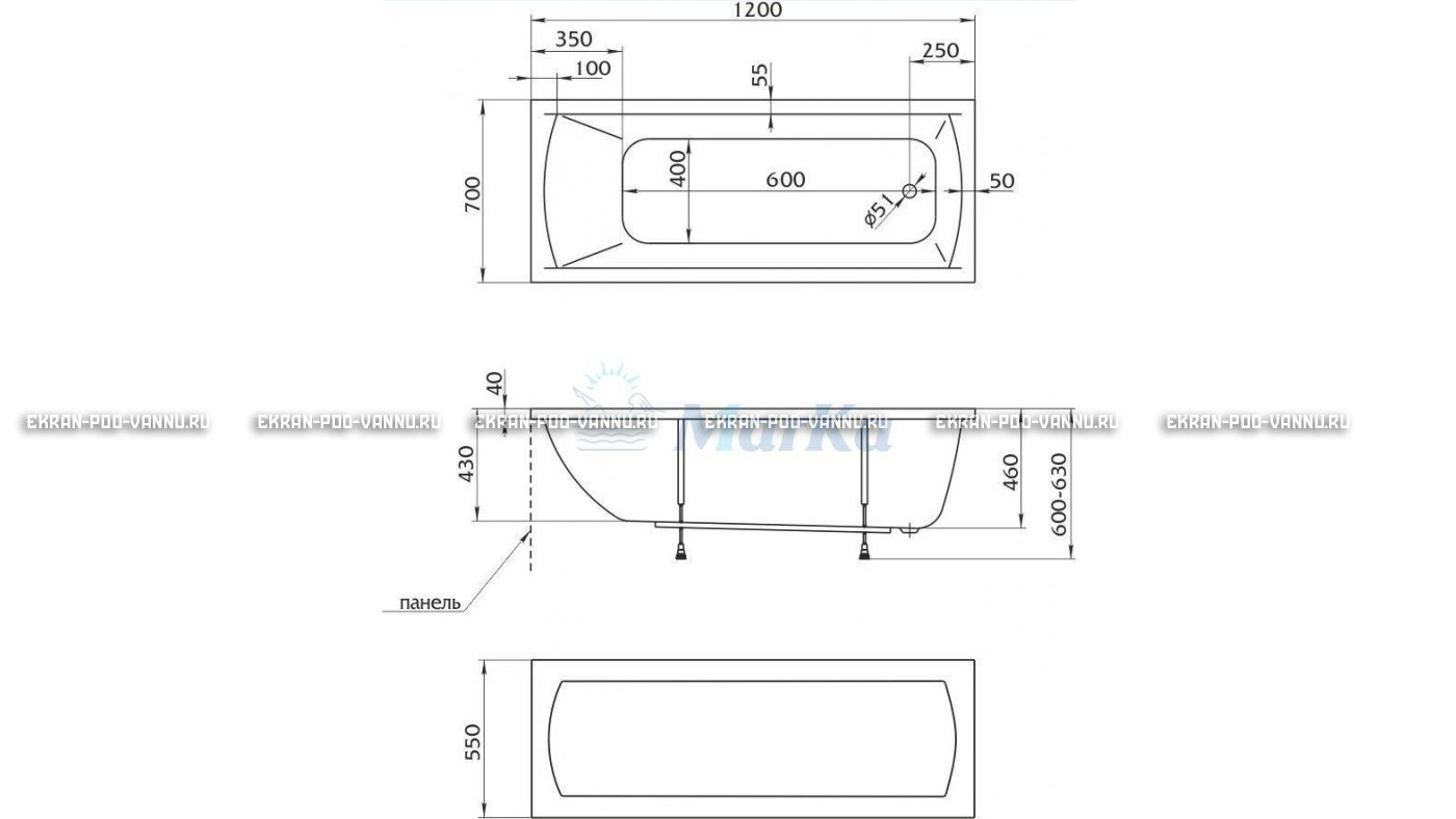 Акриловая ванна 1MarKa Modern 120x70 – купить по цене 7600 руб. в интернет-магазине в городе Краснодар картинка 13