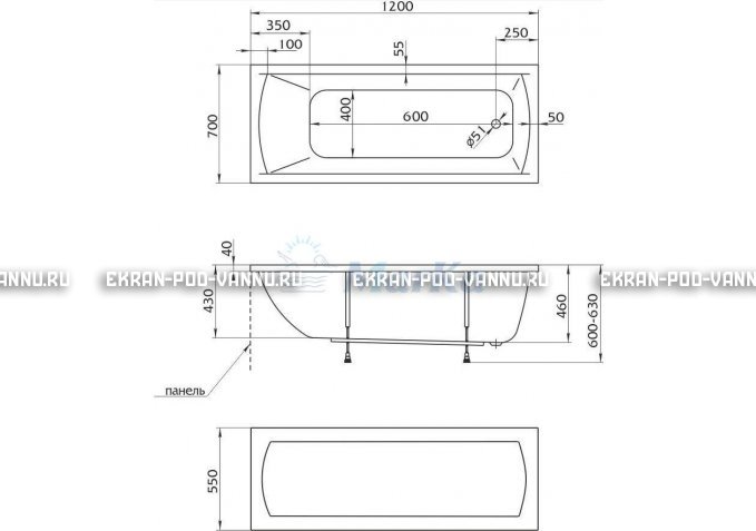 Акриловая ванна 1MarKa Modern 120x70 – купить по цене 7600 руб. в интернет-магазине в городе Краснодар картинка 4