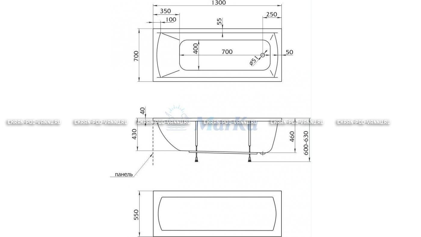 Акриловая ванна 1MarKa Modern 130x70 – купить по цене 8620 руб. в интернет-магазине в городе Краснодар картинка 16