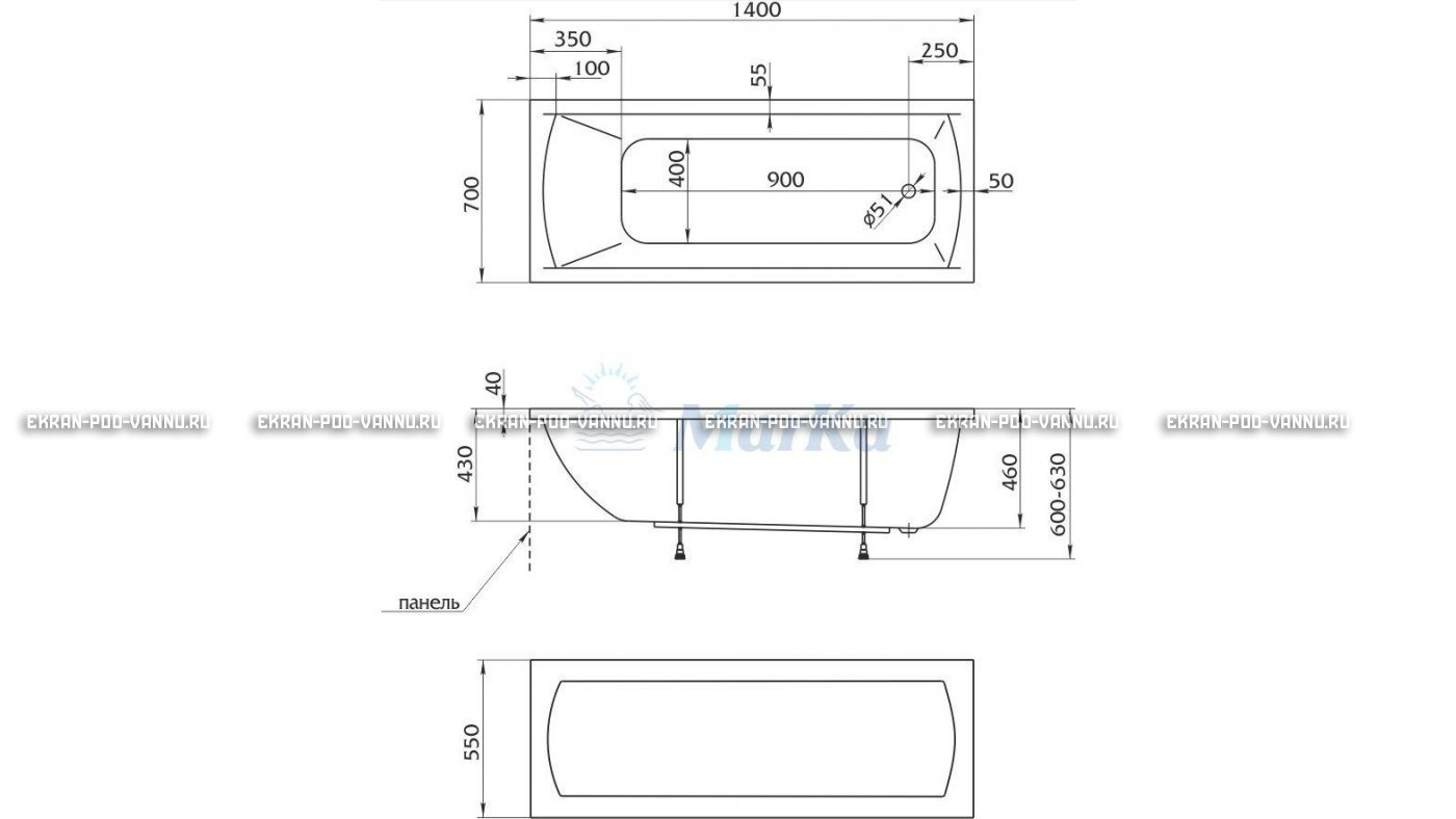 Акриловая ванна 1MarKa Modern 140x70 – купить по цене 8910 руб. в интернет-магазине в городе Краснодар картинка 16