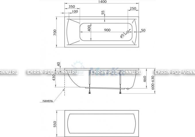 Акриловая ванна 1MarKa Modern 140x70 – купить по цене 8910 руб. в интернет-магазине в городе Краснодар картинка 5