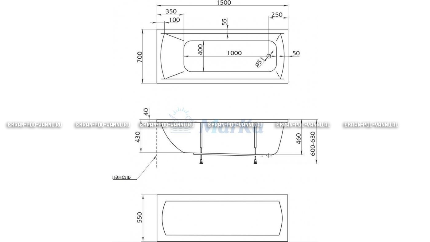Акриловая ванна 1MarKa Modern 150x70 – купить по цене 9210 руб. в интернет-магазине в городе Краснодар картинка 13