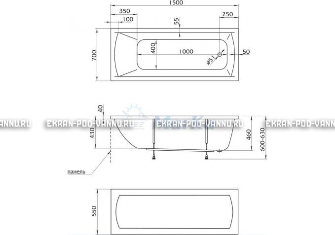 Акриловая ванна 1MarKa Modern 150x70 – купить по цене 9210 руб. в интернет-магазине в городе Краснодар картинка 4