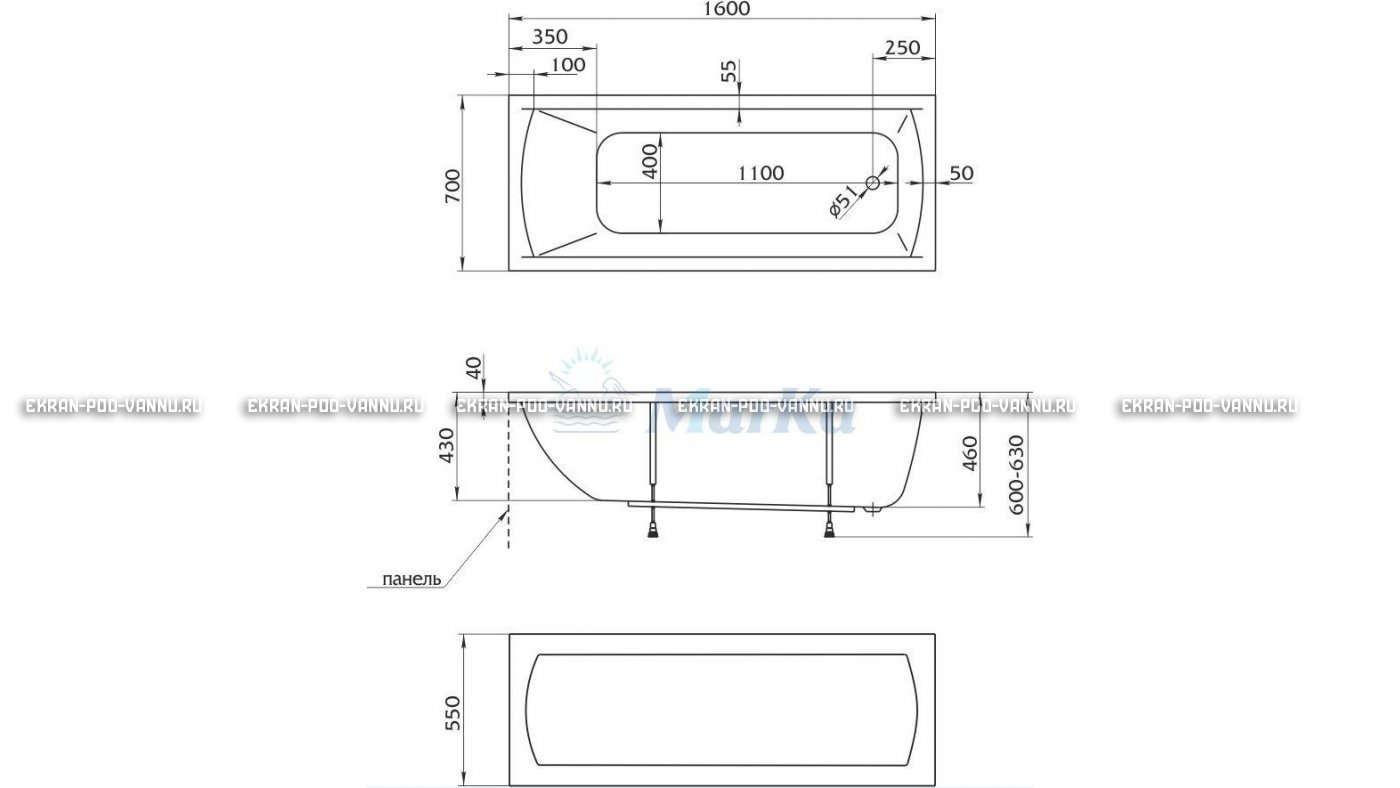 Акриловая ванна 1MarKa Modern 160x70 – купить по цене 9410 руб. в интернет-магазине в городе Краснодар картинка 16