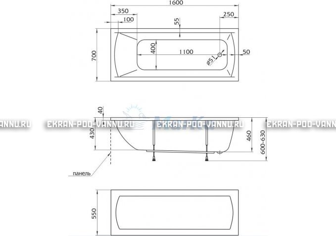 Акриловая ванна 1MarKa Modern 160x70 – купить по цене 9410 руб. в интернет-магазине в городе Краснодар картинка 5