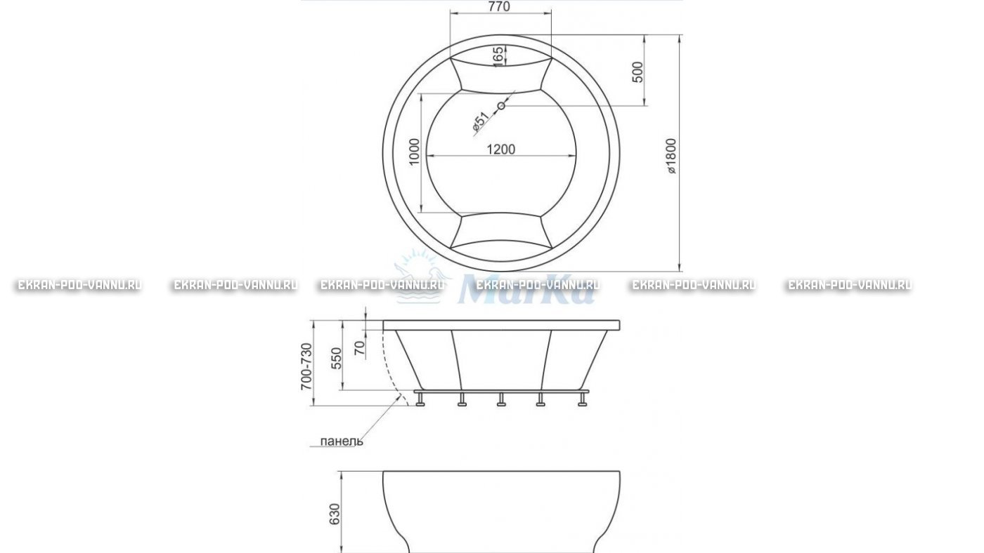 Акриловая ванна 1MarKa Omega 180x180  – купить по цене 42450 руб. в интернет-магазине в городе Краснодар картинка 13