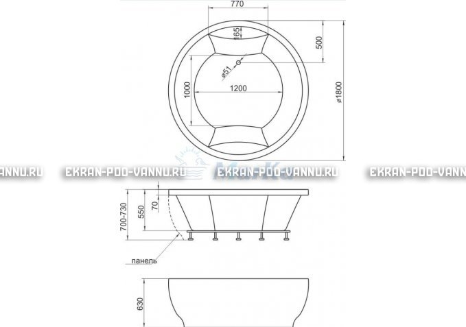 Акриловая ванна 1MarKa Omega 180x180  – купить по цене 42450 руб. в интернет-магазине в городе Краснодар картинка 4