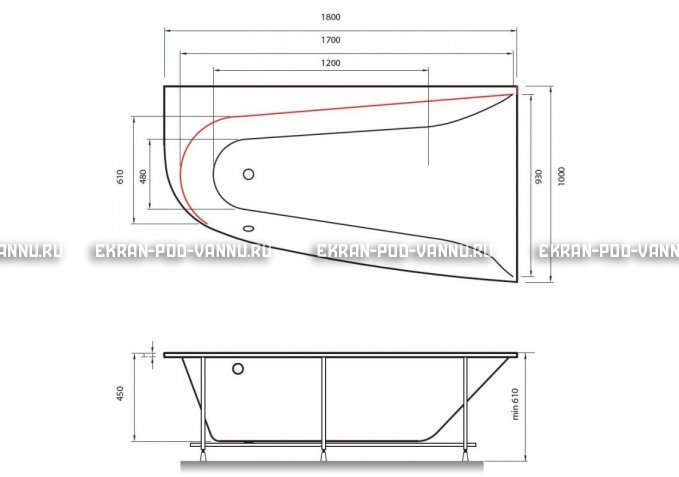 Акриловая ванна Vayer Boomerang 180x100 – купить по цене 53030 руб. в интернет-магазине в городе Краснодар картинка 2