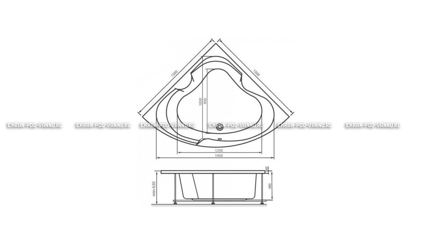 Акриловая ванна Vayer Kaliope 150x150 – купить по цене 42550 руб. в интернет-магазине в городе Краснодар картинка 16