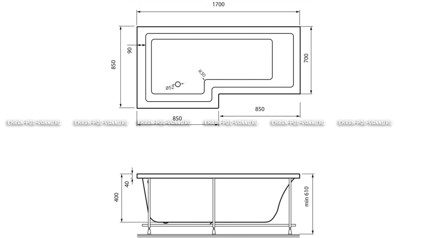 Акриловая ванна Vayer Options 170х70/85 – купить по цене 24110 руб. в интернет-магазине в городе Краснодар картинка 13