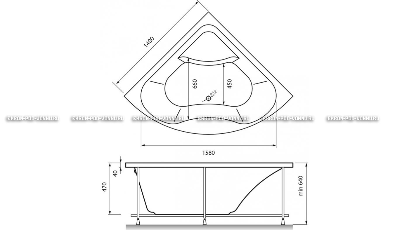 Акриловая ванна Vayer Persefona 140x140 – купить по цене 25230 руб. в интернет-магазине в городе Краснодар картинка 15