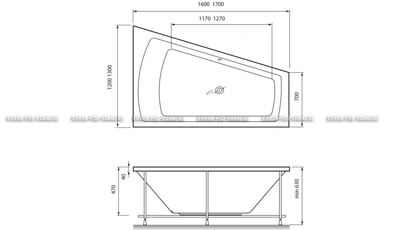 Акриловая ванна Vayer Trinitiy 170x130 – купить по цене 32590 руб. в интернет-магазине в городе Краснодар картинка 13
