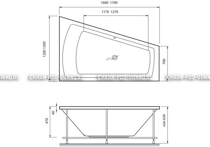 Акриловая ванна Vayer Trinitiy 170x130 – купить по цене 32590 руб. в интернет-магазине в городе Краснодар картинка 4